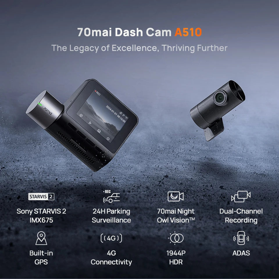 70mai Dash Cam A510 1944P HDR with 4G & GPS