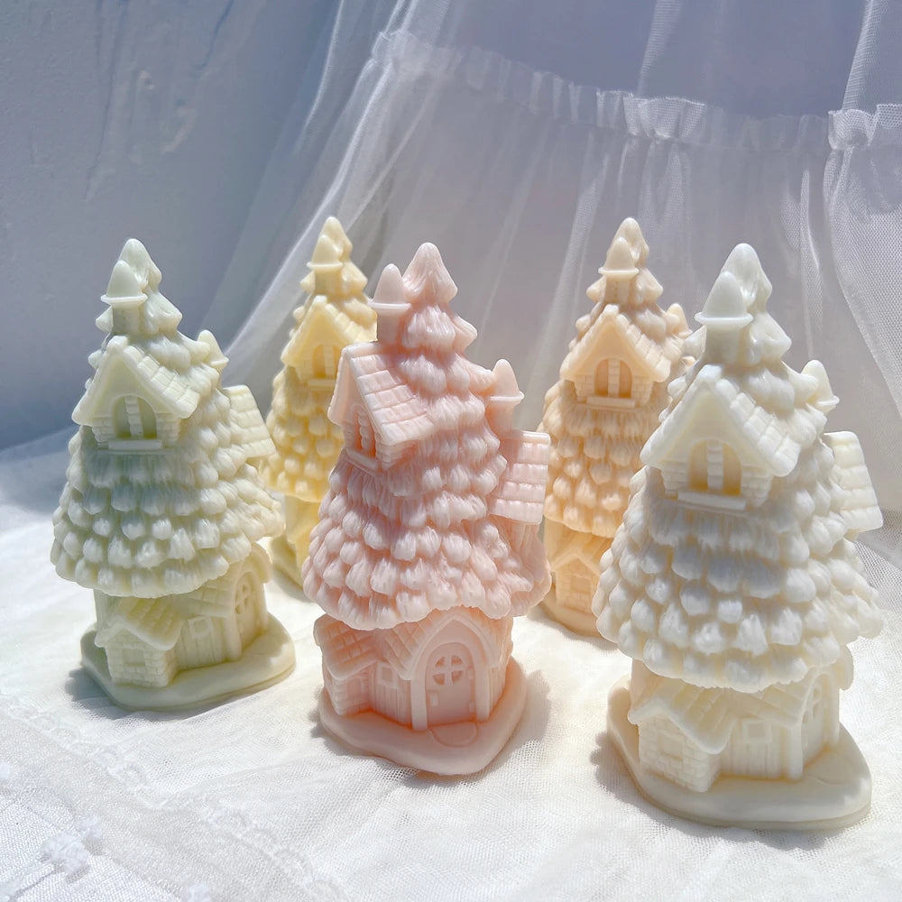Angled group of winter tree cottage figures