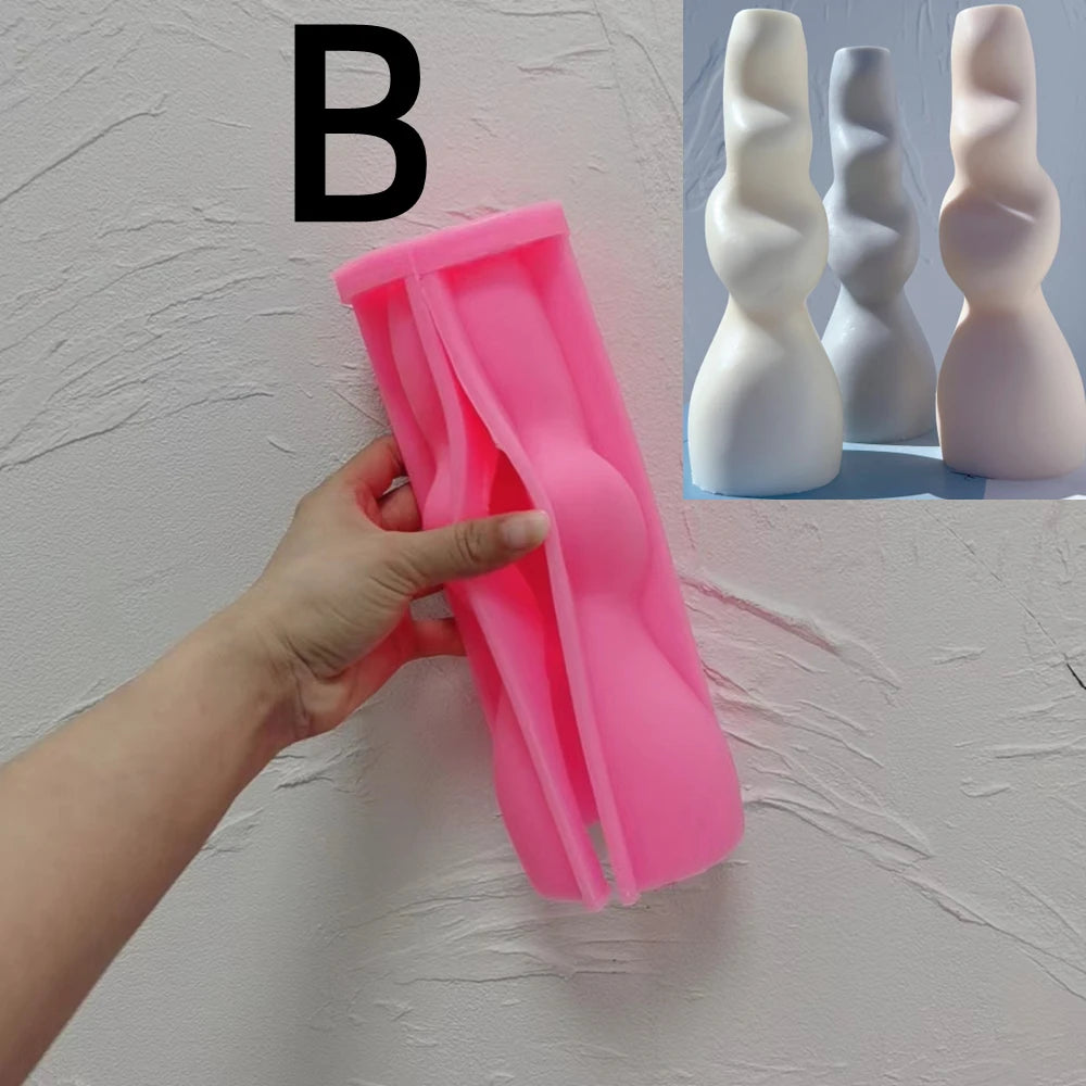 Pink silicone Wavy Column B mold held open