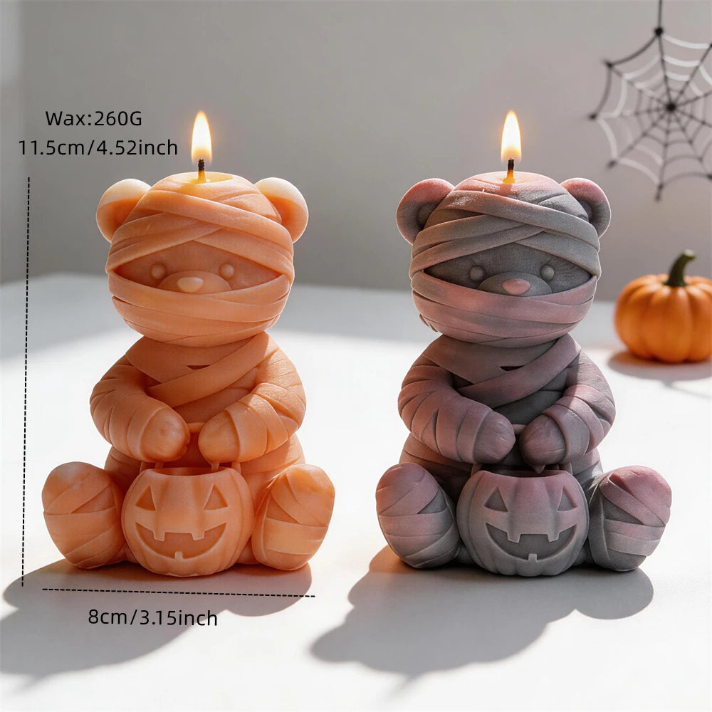 Mummy bear chart showing 11.5 cm height, 8 cm width and 260 g wax estimate