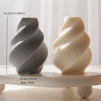 Swirl pillar diagram showing 14.2 cm height, 10.3 cm width and 573 g wax estimate
