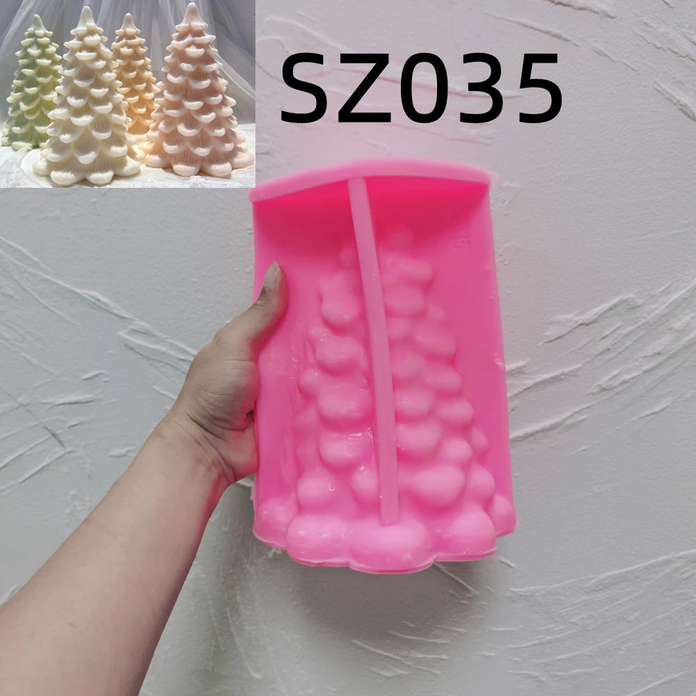 Pink silicone scalloped-branch Christmas tree mold labeled SZ035