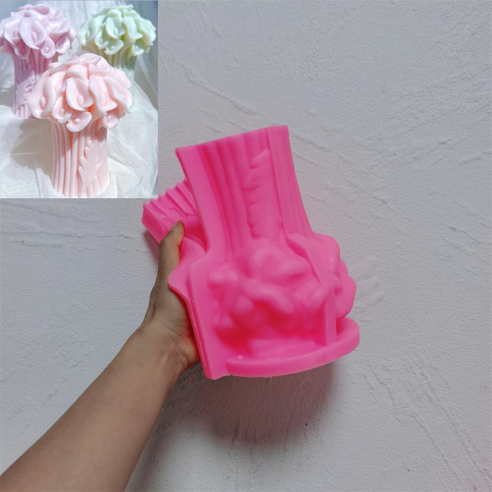 Pink silicone Calla Lily bouquet mold showing curled blooms and upright stems