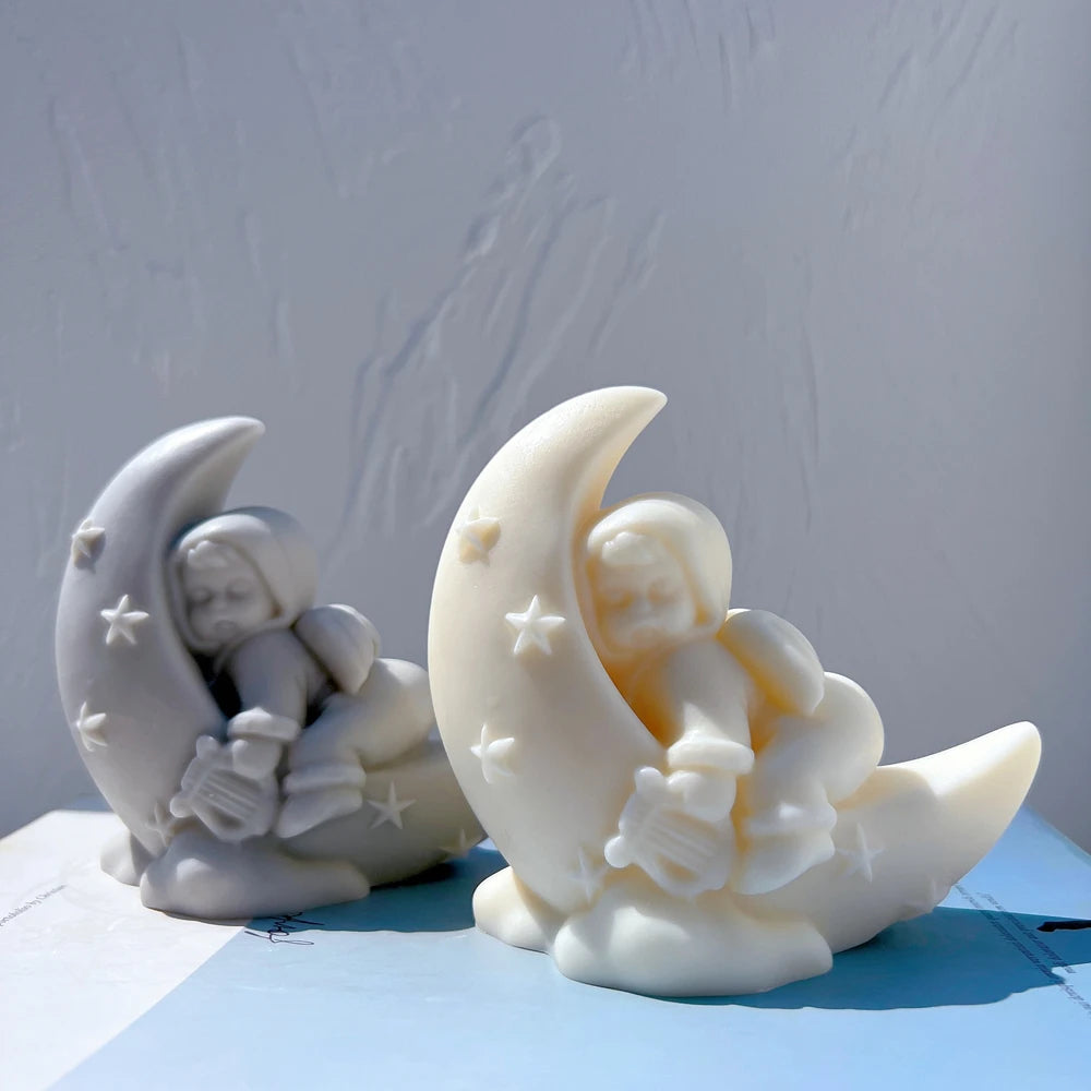 Gray and ivory angel moon castings showing raised stars
