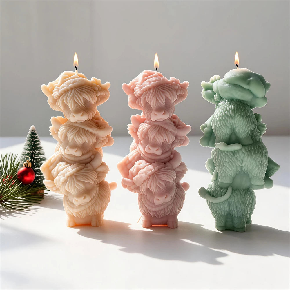 Front and rear views of stacked shaggy cow-head castings