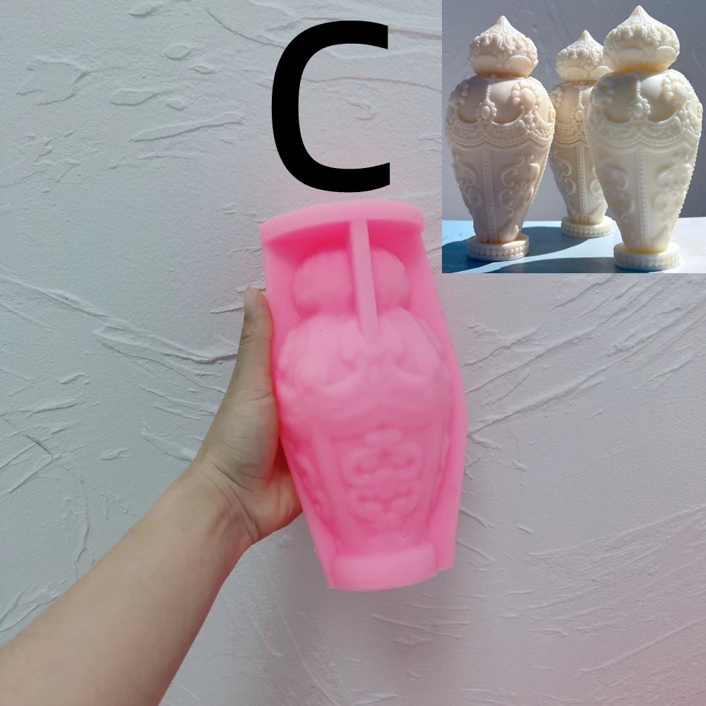 Pink silicone Onion Top Urn C mold showing the elongated body