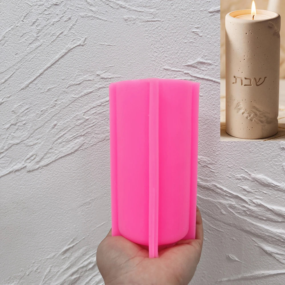Pink silicone mold for tall Shabbat lettered holder style SZ829