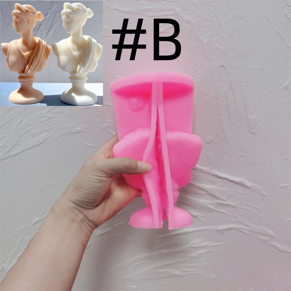 Pink silicone mold labeled style B for tied-hair classical bust