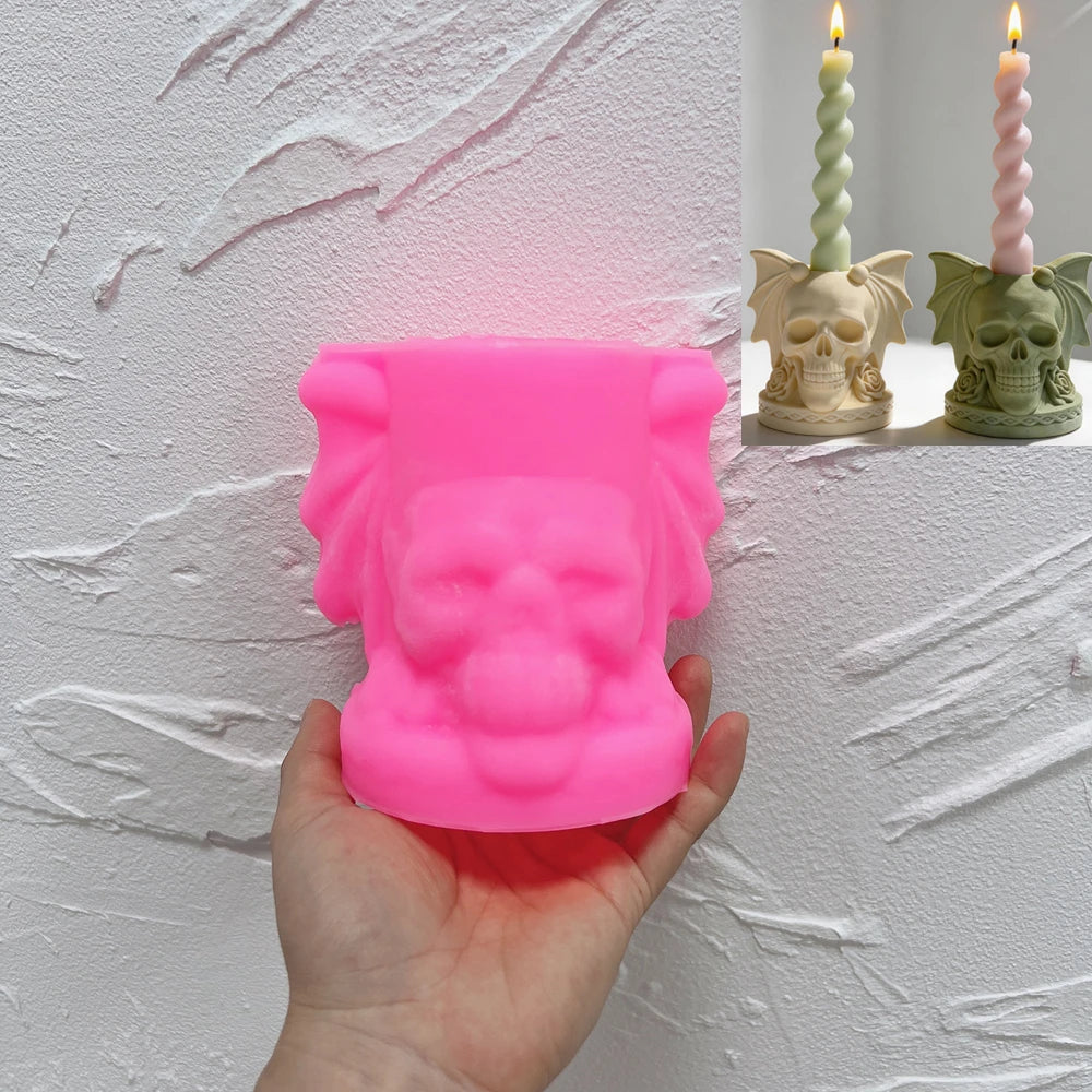 Pink silicone bat-wing skull holder mold