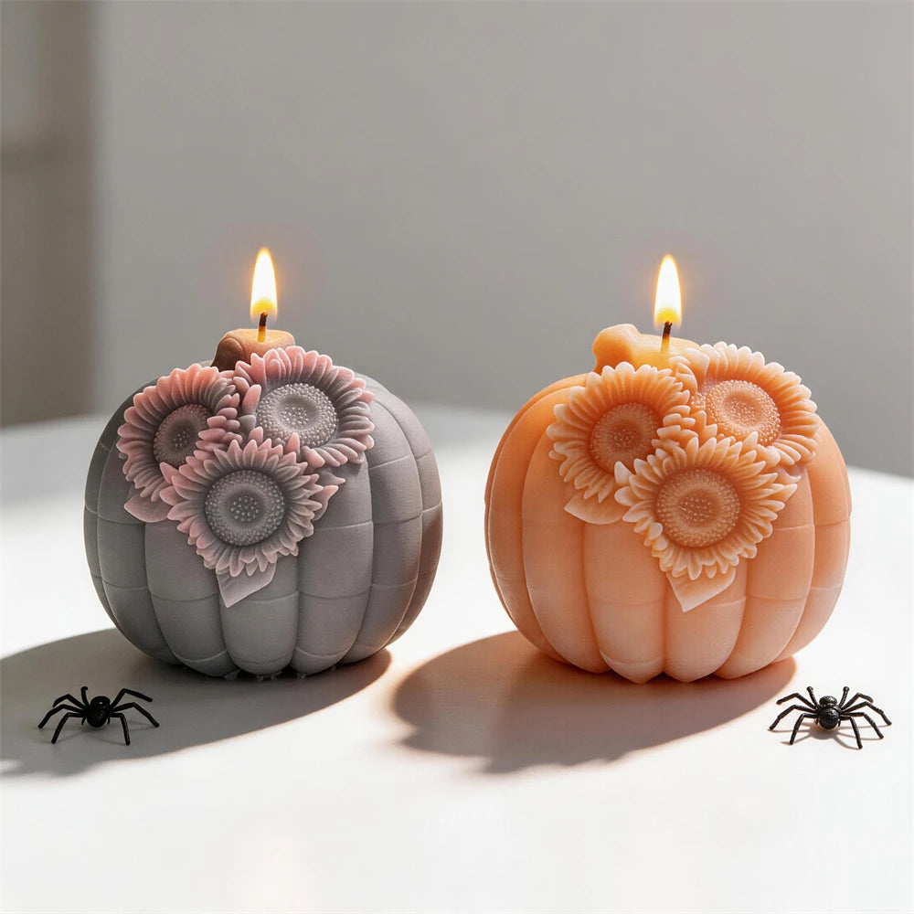 Three-sunflower pumpkin castings with curled stems