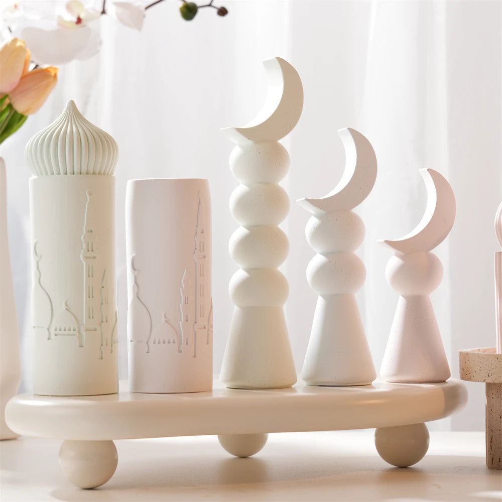 Skyline pillar samples beside one, two and three ball crescent sculptures