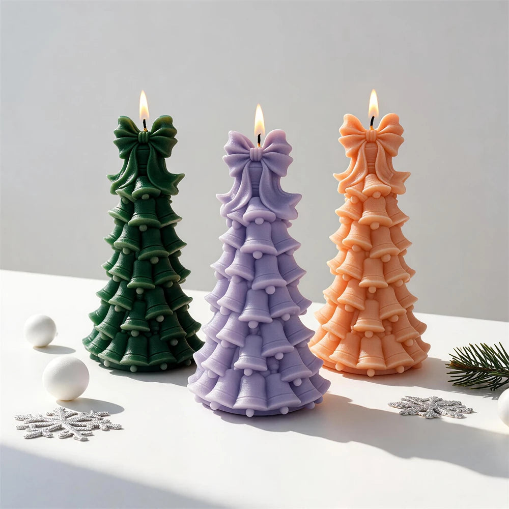 Green, purple and peach bell tree candle samples