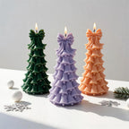 Green, purple and peach bell tree candle samples