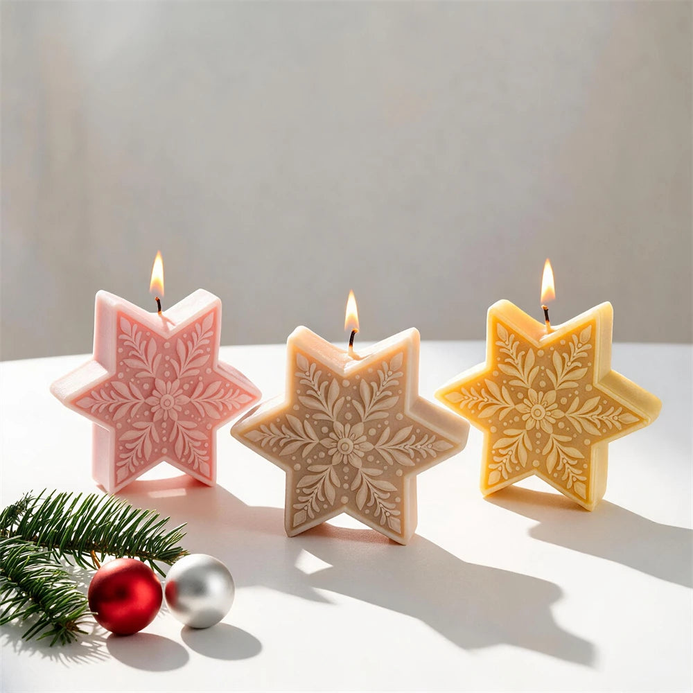 Pink cream and yellow floral stars standing upright