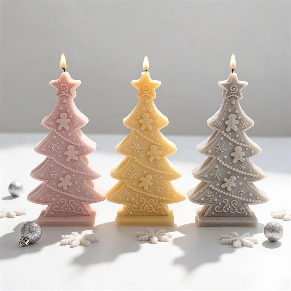 Pink, ivory and gray sculptural Christmas trees with raised edges