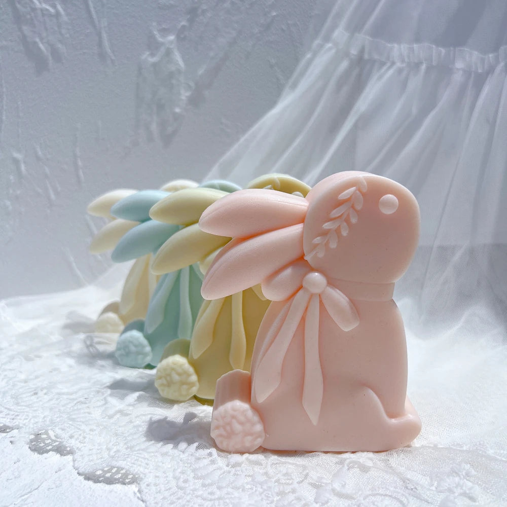 Angled group of ribbon rabbit candle examples