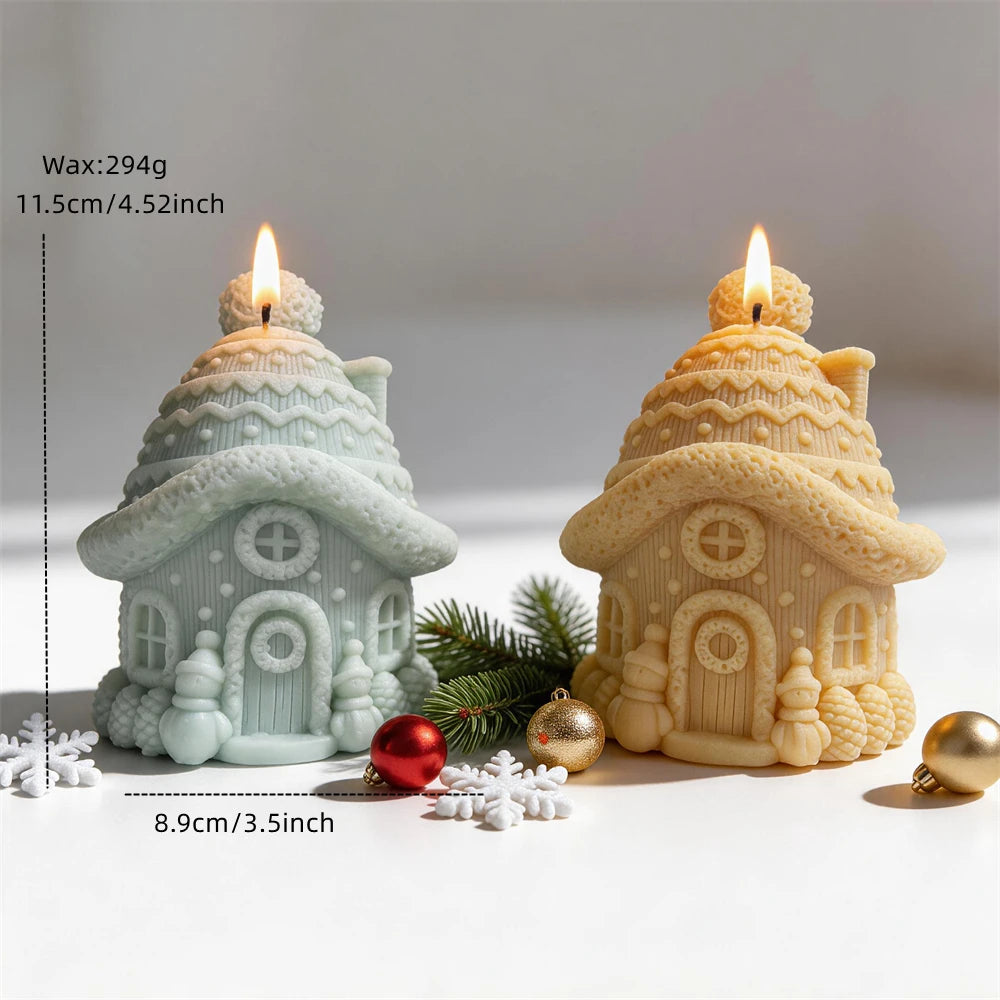 Snow roof cottage size diagram with 11.5 cm height, 8.9 cm width and 294 g wax reference