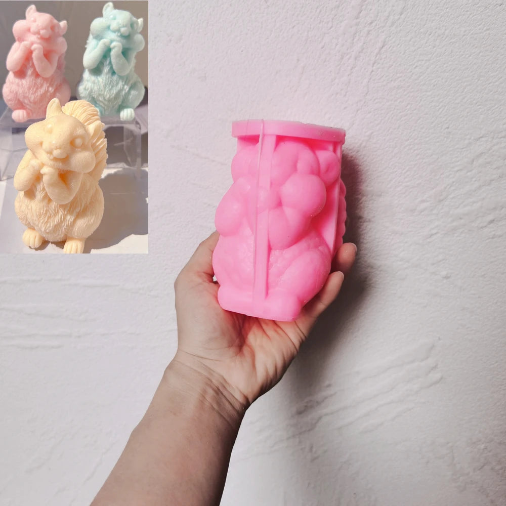 Pink silicone mold for squirrel option D showing seated paws and tail