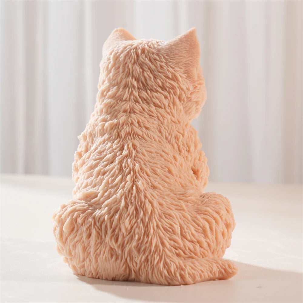 Rear view of the wolf cub showing its textured coat