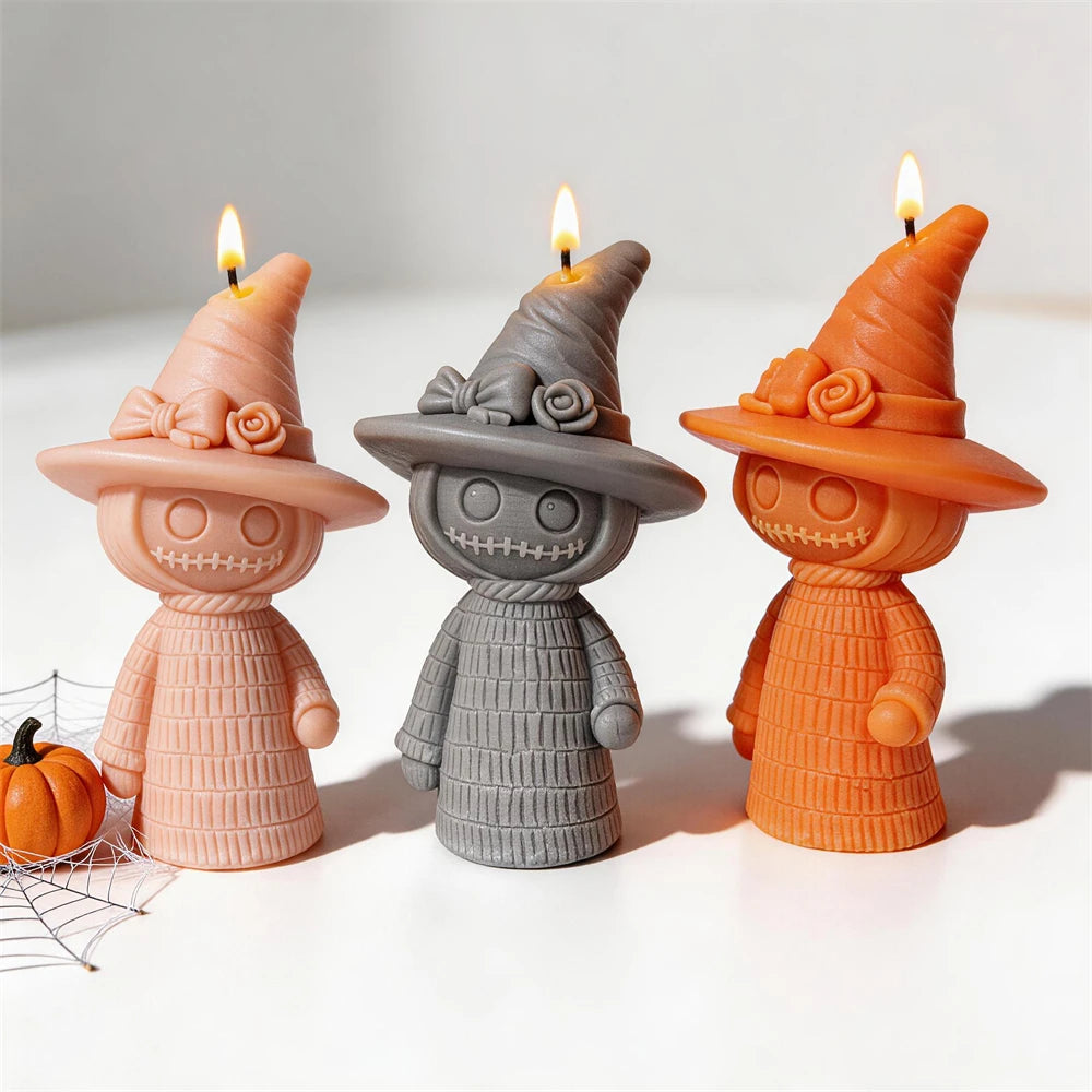Three textured witch candle castings with pointed hats