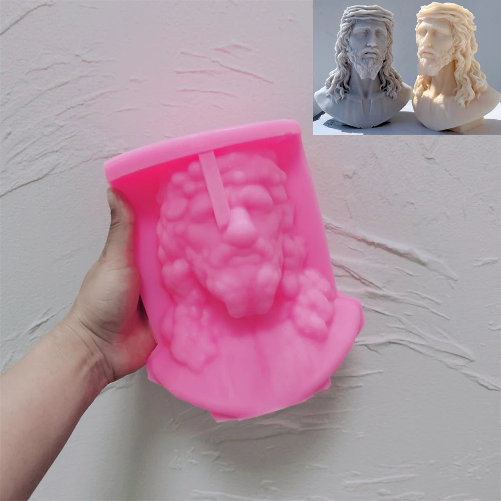 Pink silicone Jesus bust mold with crown and beard detail