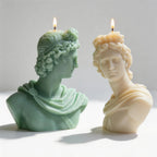 Draped portrait bust candles viewed from opposite angles