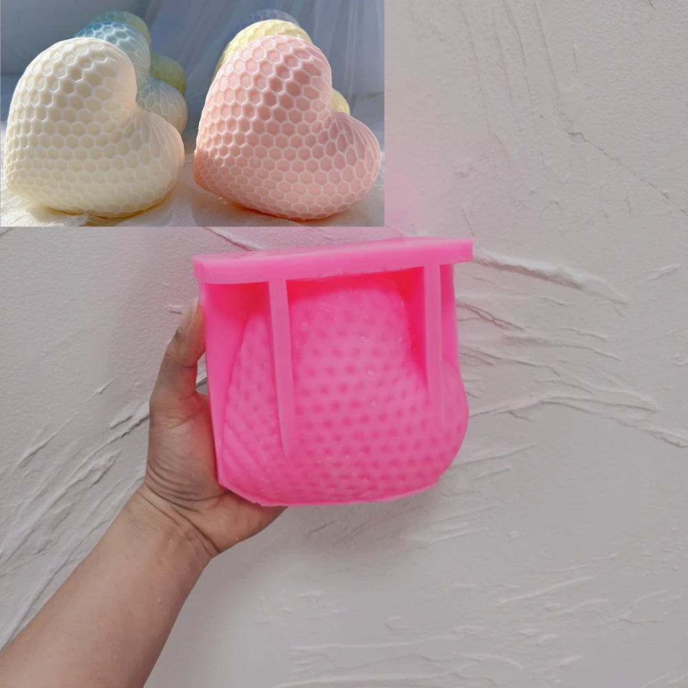 Pink Honeycomb Heart mold with textured heart examples