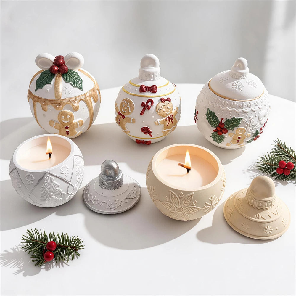 Five decorative ornament vessels with gingerbread and patterned reliefs