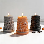 Halloween pillar castings showing miniature skeletons and pumpkins