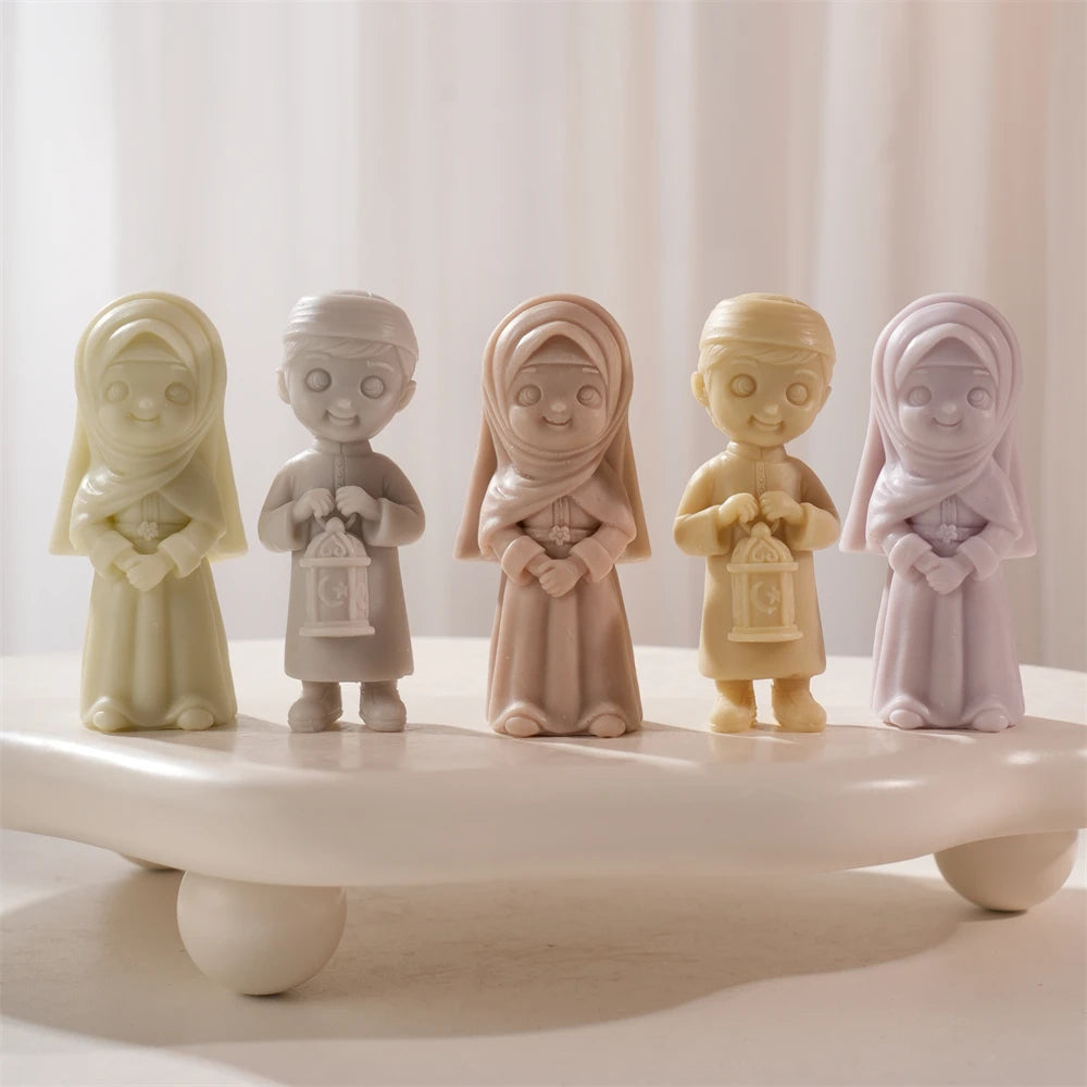 Headscarf girl and lantern boy figurine castings
