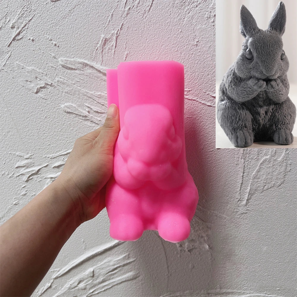 Pink silicone raised-paw rabbit mold with matching example