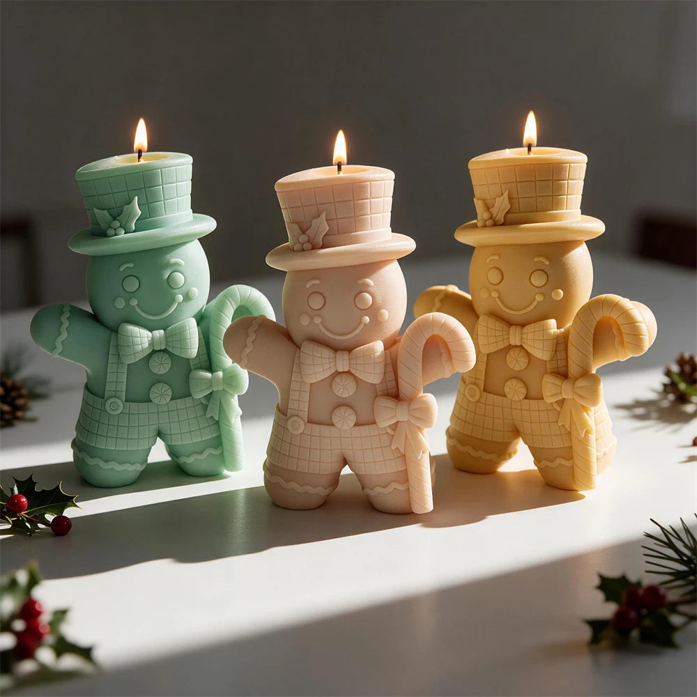 Gingerbread candle castings in green peach and gold