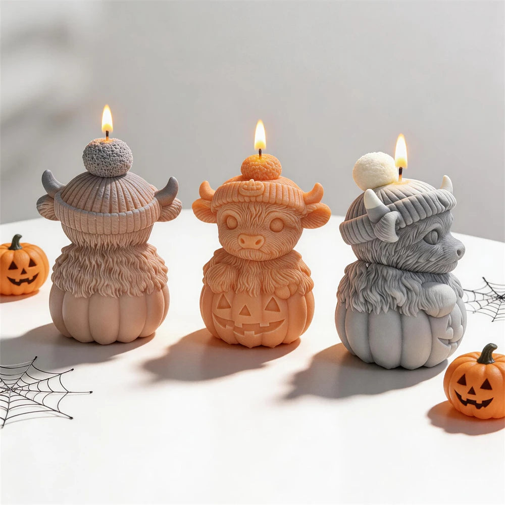 Front and rear views of the Halloween cow pumpkin