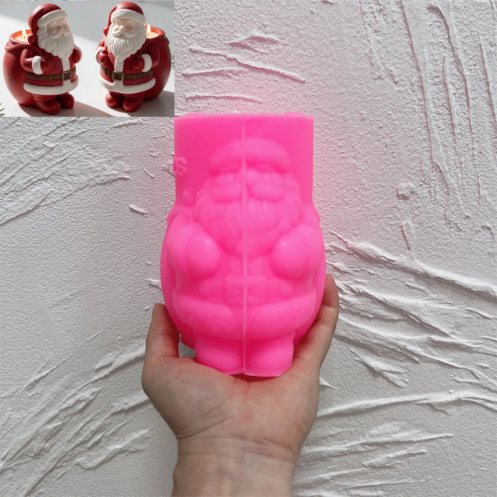 Pink silicone mold with detailed front Santa figure cavity