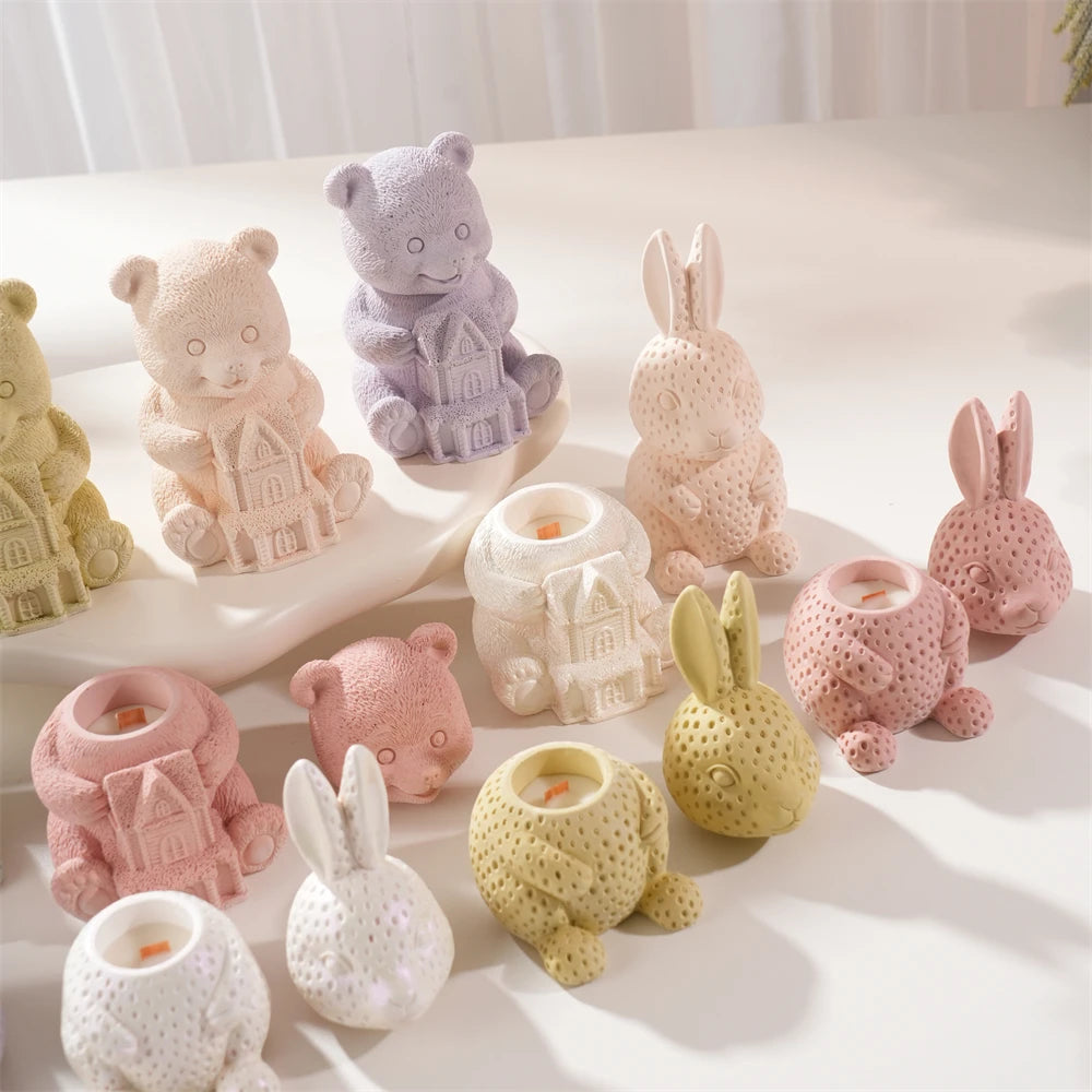 Pastel animal jars with separate hollow bodies and matching lids