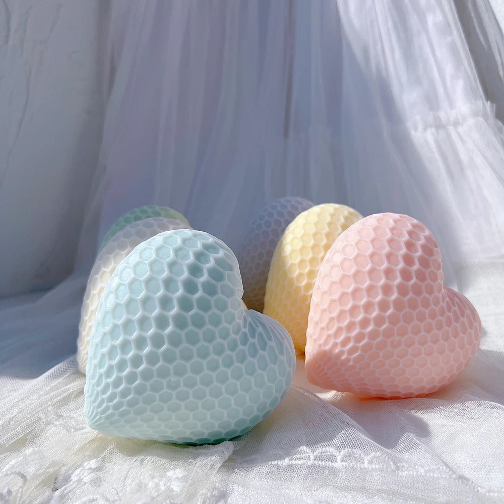 Blue and pink honeycomb heart samples with rounded lobes