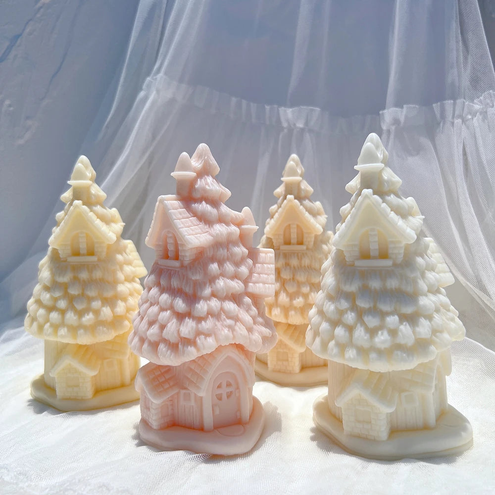 Christmas tree cottages with miniature doors and windows