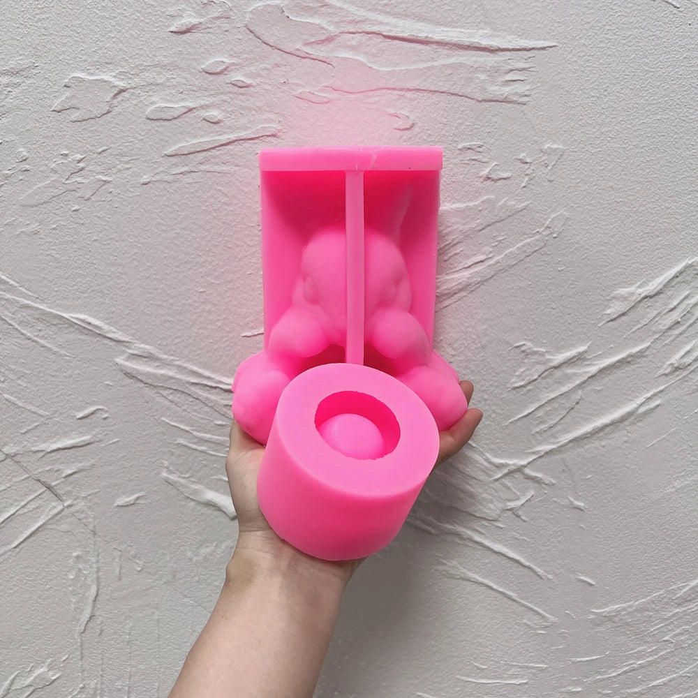 Pink Rabbit holder silicone mold showing the long-ear cavity