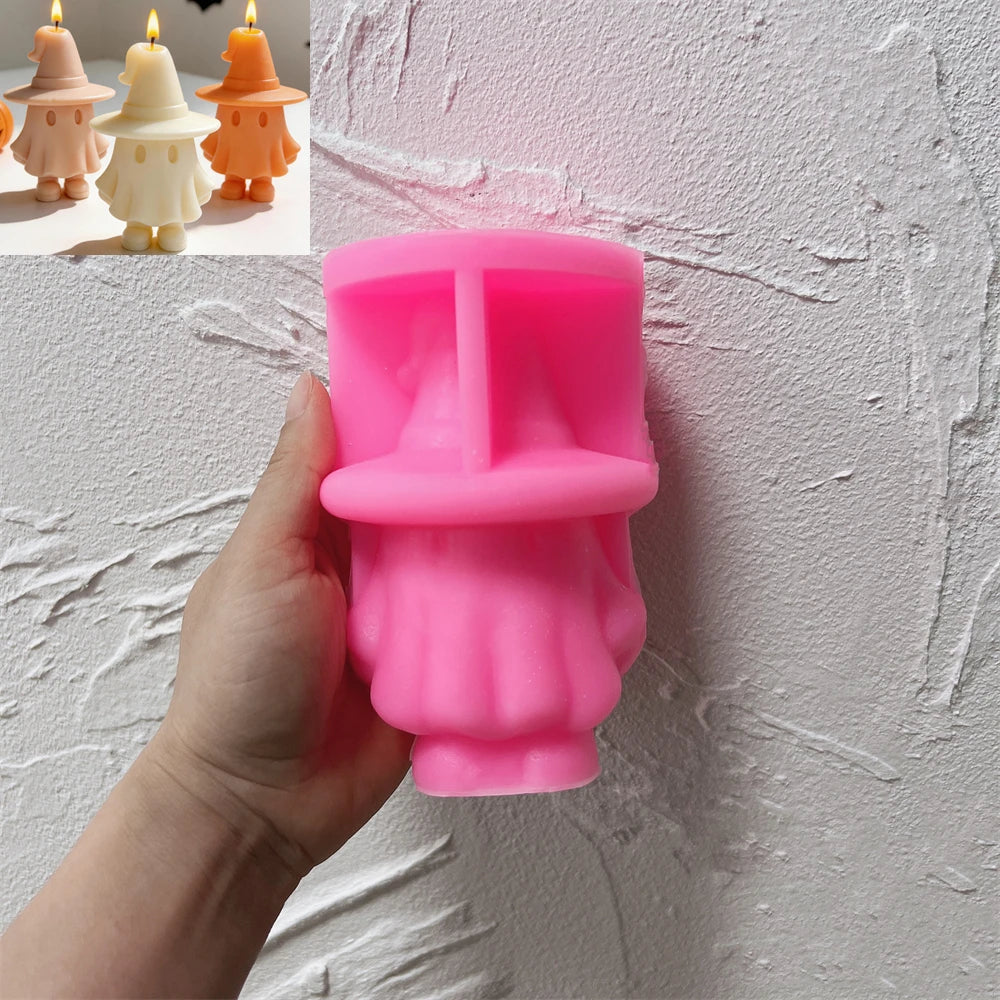 Pink silicone mold for witch-hat ghost with draped body