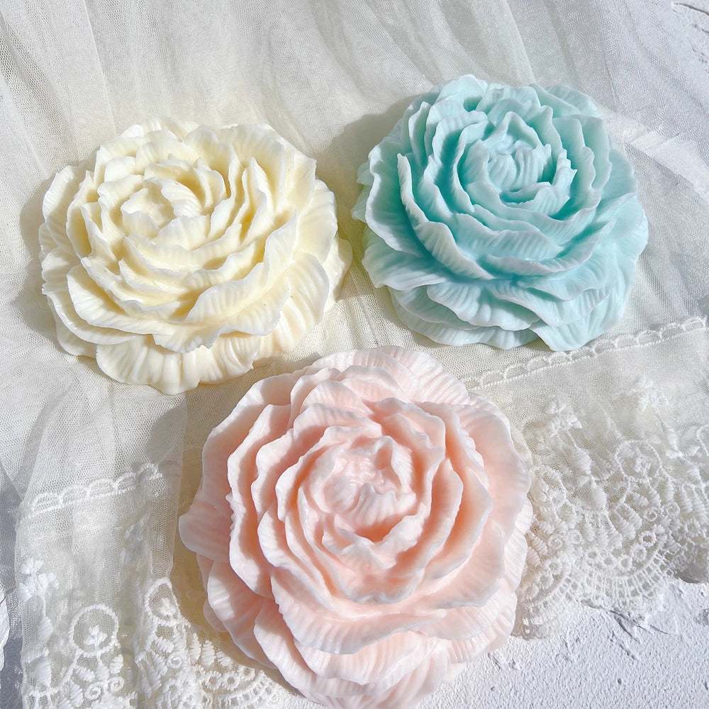 Ivory blue and pink peony bloom castings with layered petals