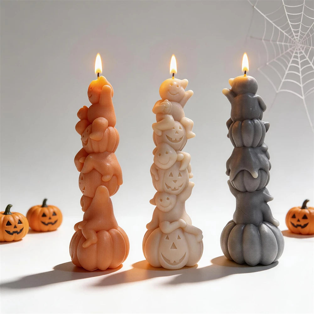 Front, side and rear views of the Halloween candle stack