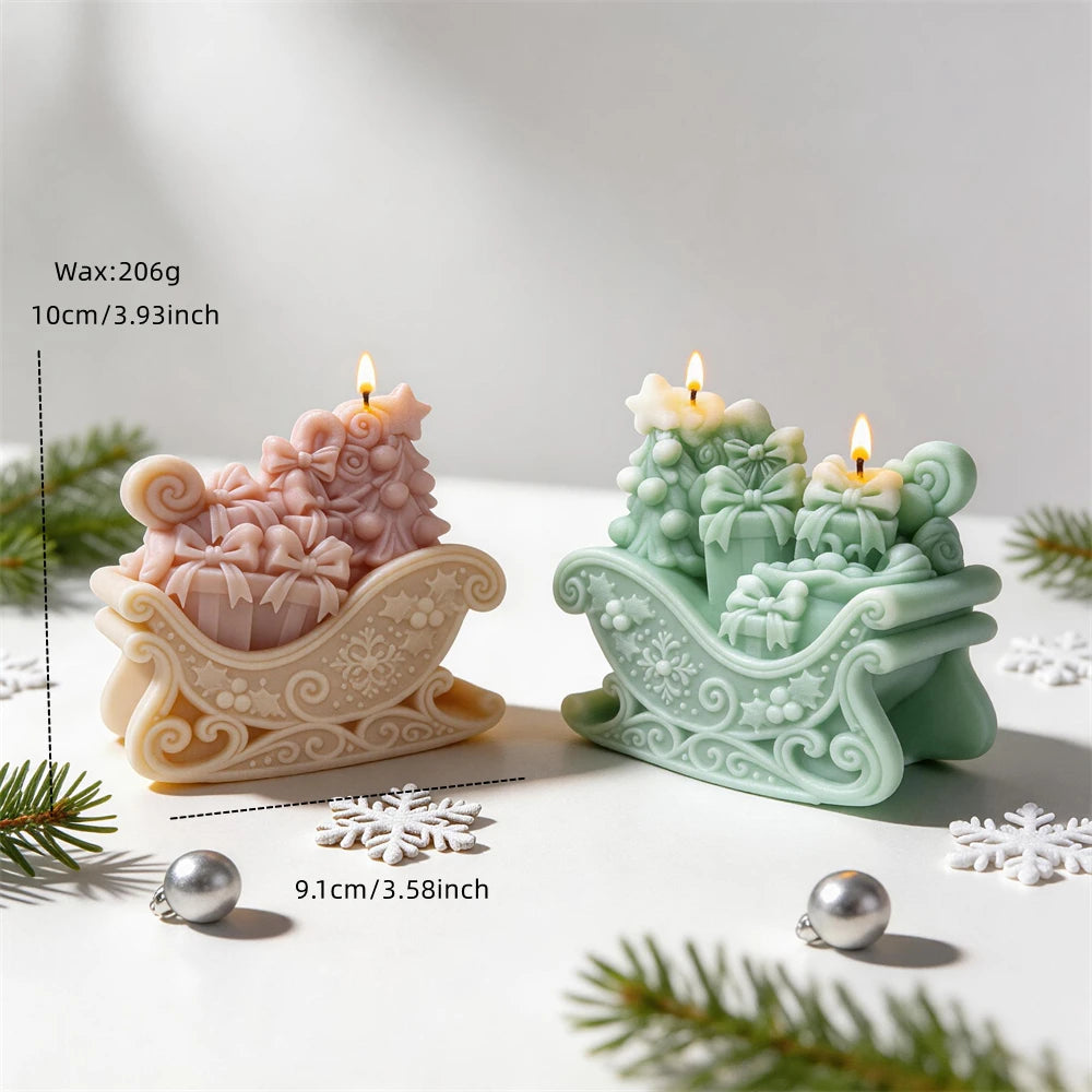 Gift sleigh size diagram showing 10 cm height, 9.1 cm length and 206 g wax reference