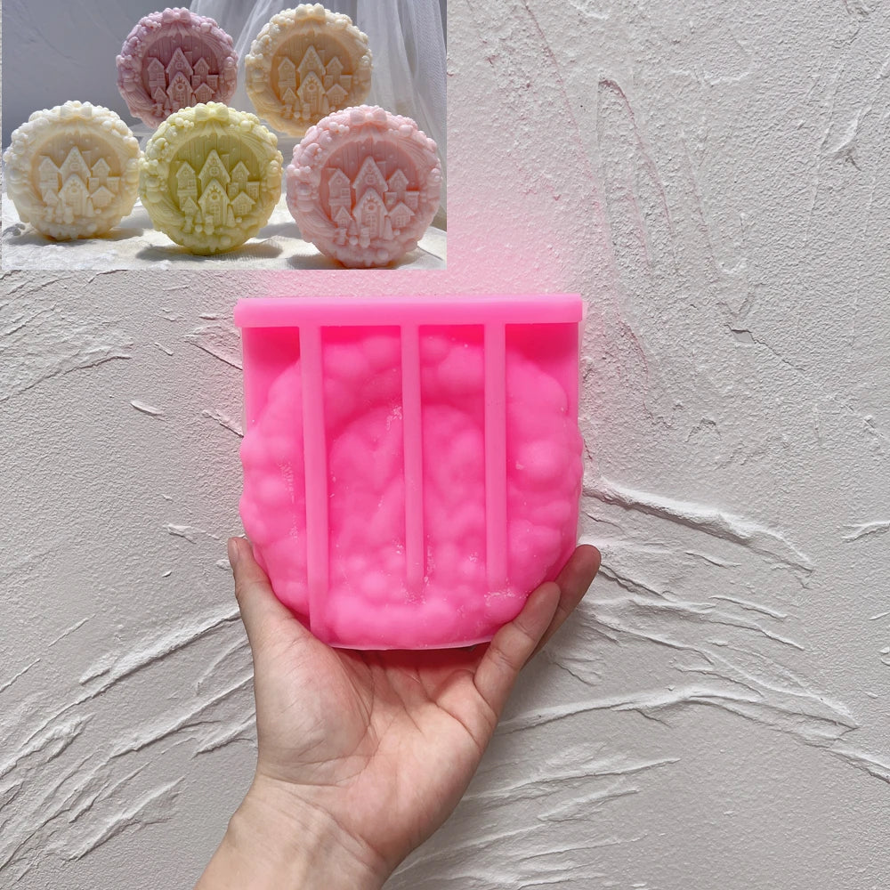Pink silicone winter village medallion mold