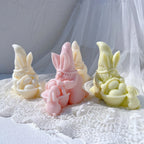 Cream pink and green bunny-ear gnome candles