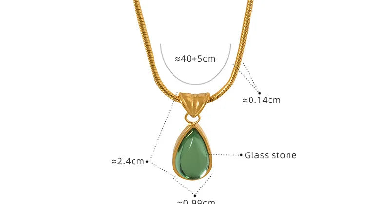 Olive Green Blue Droplet Pendant Necklace