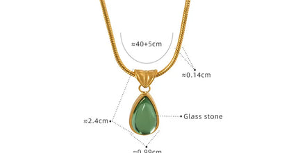 Olive Green Blue Droplet Pendant Necklace