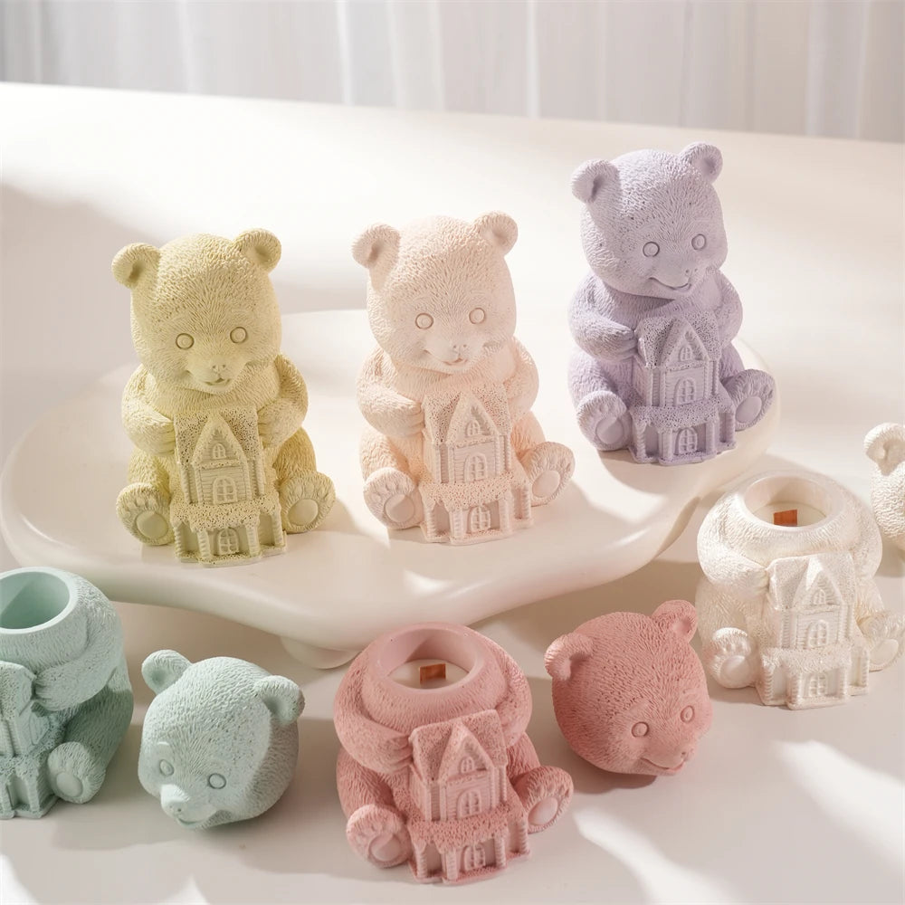Cottage bear containers with open bodies and separate head lids