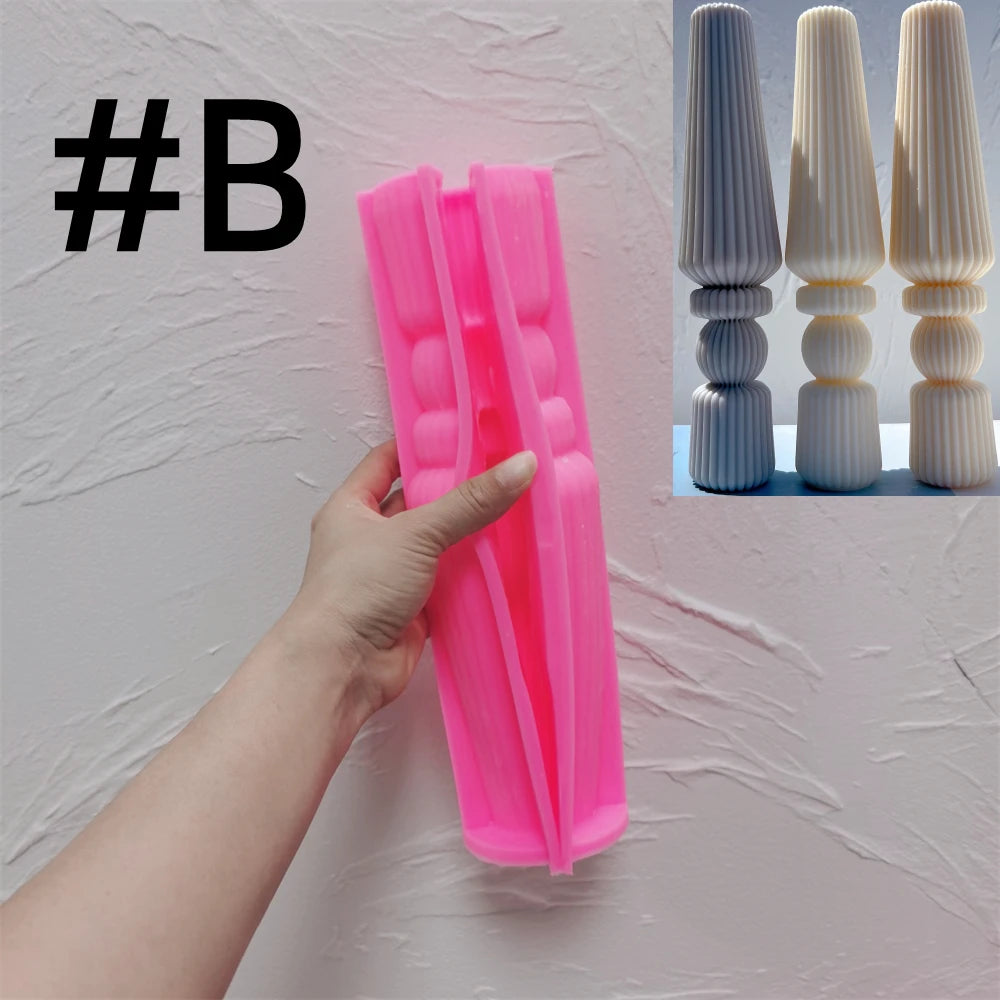 Pink B mold with cylinder-base candle examples