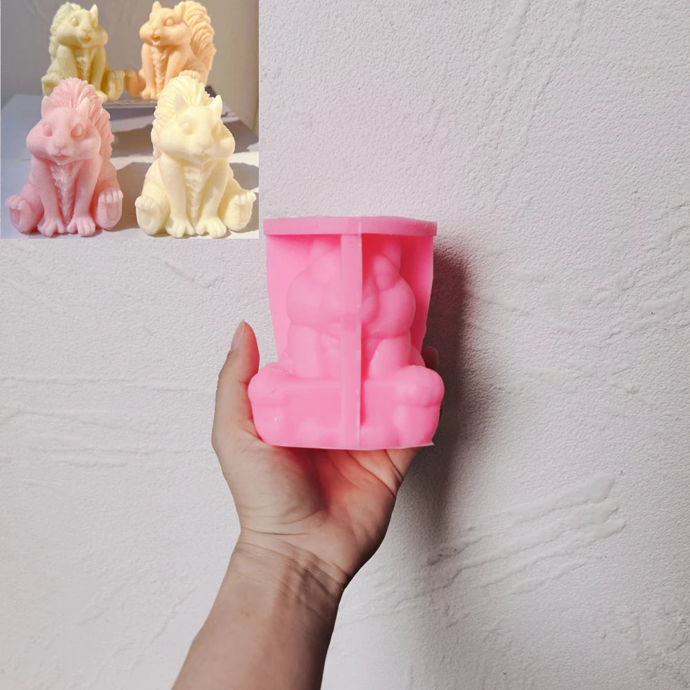 Pink silicone mold for squirrel option B with standing figure inset