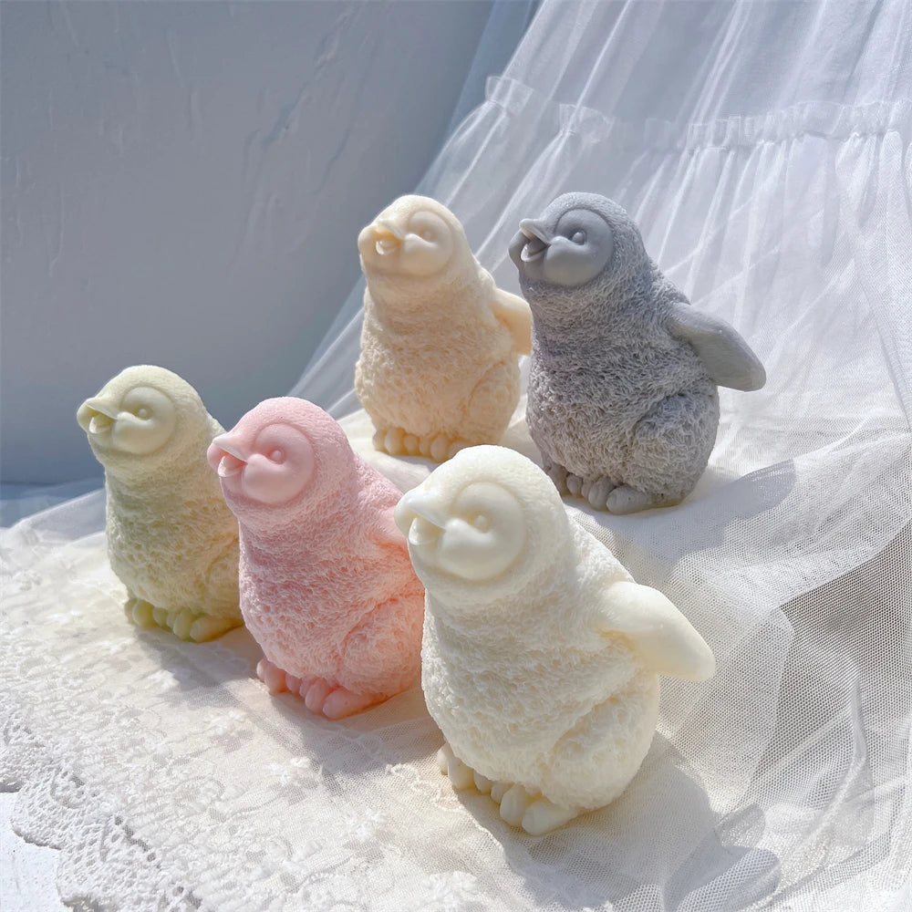 Penguin figures arranged in two rows